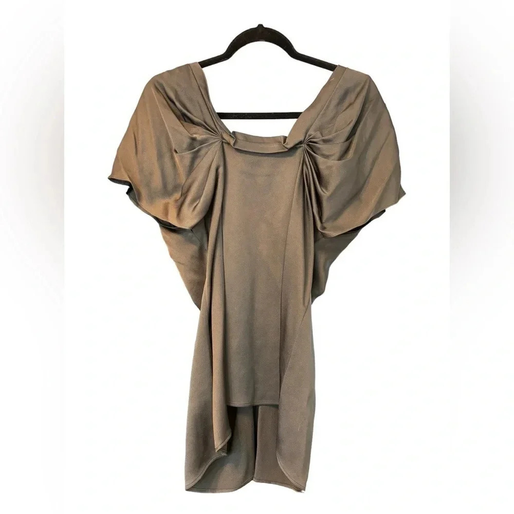 BCBG Max Azria Olive Green Square Neck Puff Sleeve Short Sleeve Top Size Small